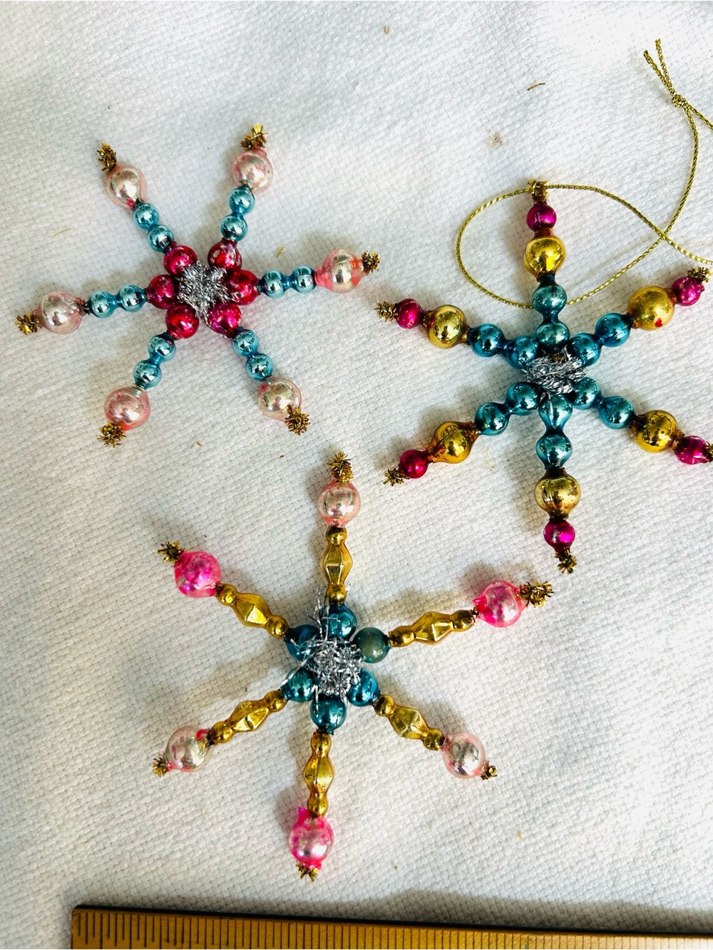 Mini Vintage repurposed mercury, glass bead flowers holiday Christmas ornaments